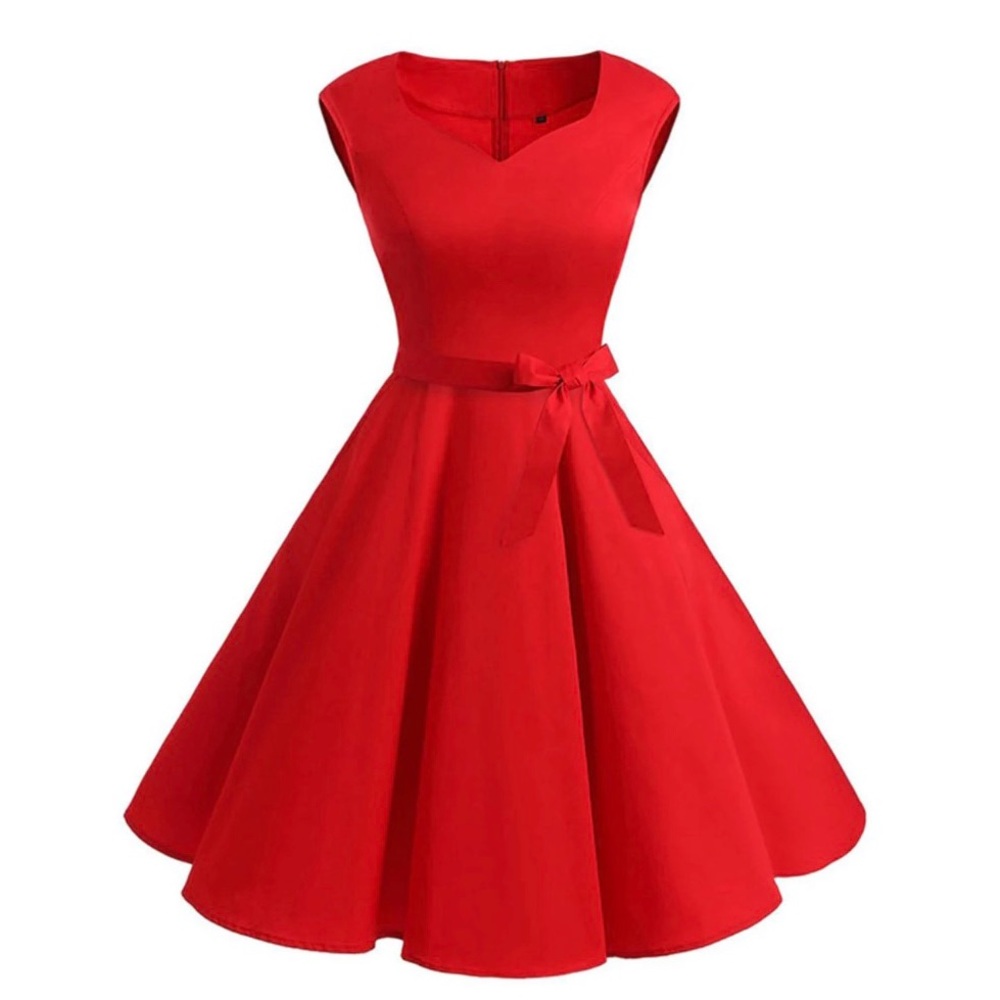 RED 1950S SWEETHEART SWING DRESS